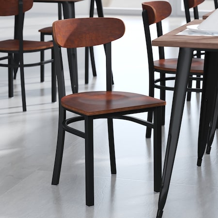Flash Furniture Metal Dining Chairs - Walnut Wood Seat/Back, PK 2 2-XU-DG6V5B-WAL-GG